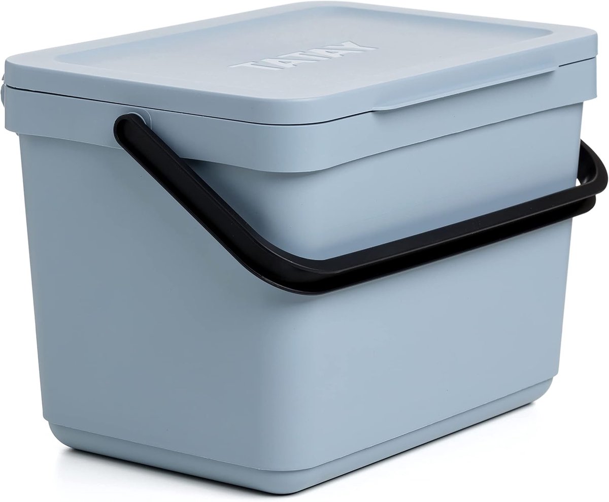 Waste Bin Countertop 6L - Compostbak voor Keuken Slim met Houder en Schroeven - Compact en Functioneel Ontwerp - Gemaakt van 100% Gerecycled Materiaal - 26.5x20.5x18.5cm - Blauw