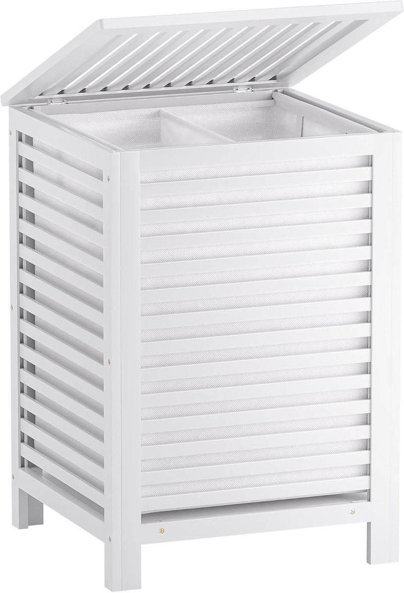 Dubbele Wasmand met Deksel - Bamboe Kledingverdeler - 120L Wit