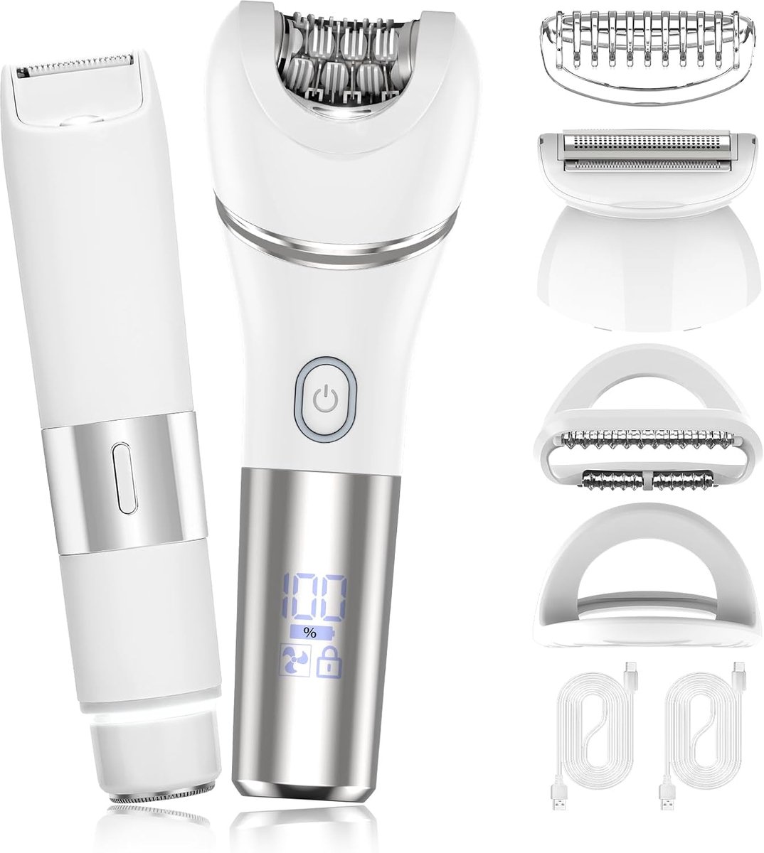 Epilator voor vrouwen - 2-in-1 elektrisch scheerapparaat voor vrouwen - Bikinilijntrimmer met dubbele kop - Voor schaamhaar/gezichtsscheerapparaat voor vrouwen - Draadloze epilator voor het lichaam - Voor een gladde natte en droge scheerbeurt