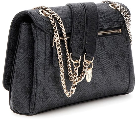 GUESS Sac à épaule bandoulière Noelle II Convertible Xbody Flap Bag Coal Logo Gris foncé