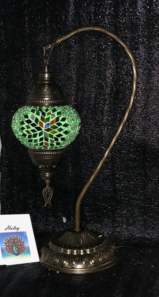 Handgemaakte lamp - groene tafellamp van glas - 1 stuk - kleurrijke mozaïekdesign