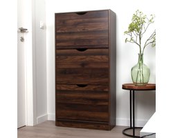 Milton Oldbrook Schoenenkast Prato - 3 Niveaus - tot 18 Paar Schoenen - 60x24x119cm - Donker Bruin