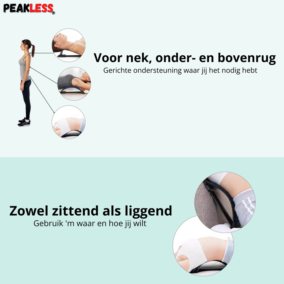 Afbeelding 3 van Peakless Verstelbare Backstretcher met Gratis E-Book - Tegen Rugklachten - Massage Apparaat - Houding Correctie - Rugstretcher - Nekstretcher