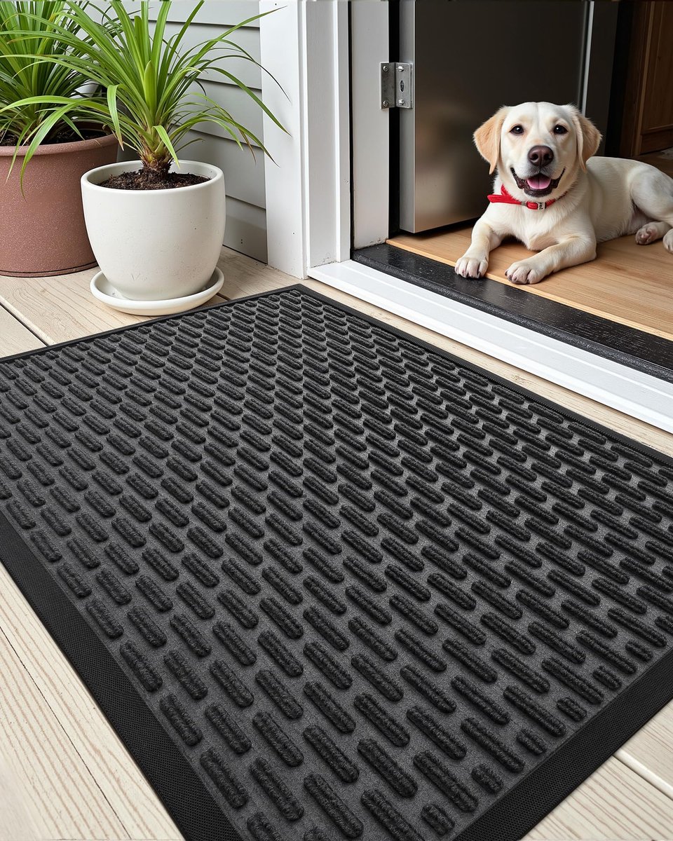 Ibenzoa Zwarte wasbare antislip deurmat voor binnen en buiten met vuilvangfunctie 60 x 120 cm