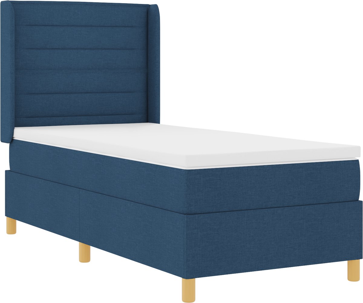 vidaXL - Boxspring - bed - met - LED-stripverlichting - Blauw - 80 - x - 200 - cm - Stof