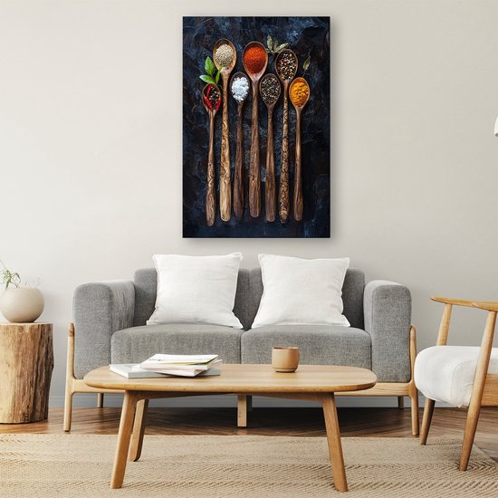 Cuillères en bois aux herbes - Tableaux sur verre aux épices - Cuillères d'art - Nature morte - Tableau plexiglas - Décoration salon industriel - verre acrylique 70x105 cm