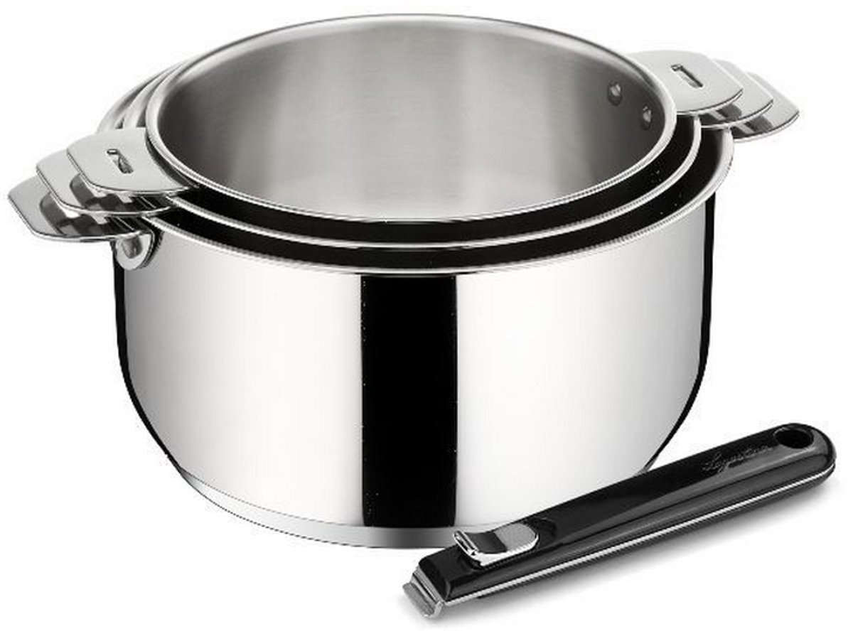 serie van 3 RVS steelpannen 16/18/20cm + handvat - lagostina - 012132600004