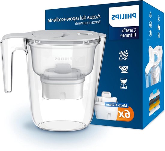Philips Waterfilterkan 3 Micro X-Clean vervangende filterpatronen, snelle doorstroming, wit, 2,6 liter, elektronische timer