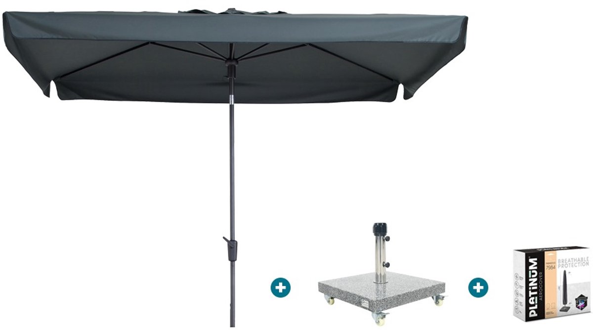 Madison Delos Luxe stokparasol 200x300 cm. - Grey met Sevilla voet en hoes