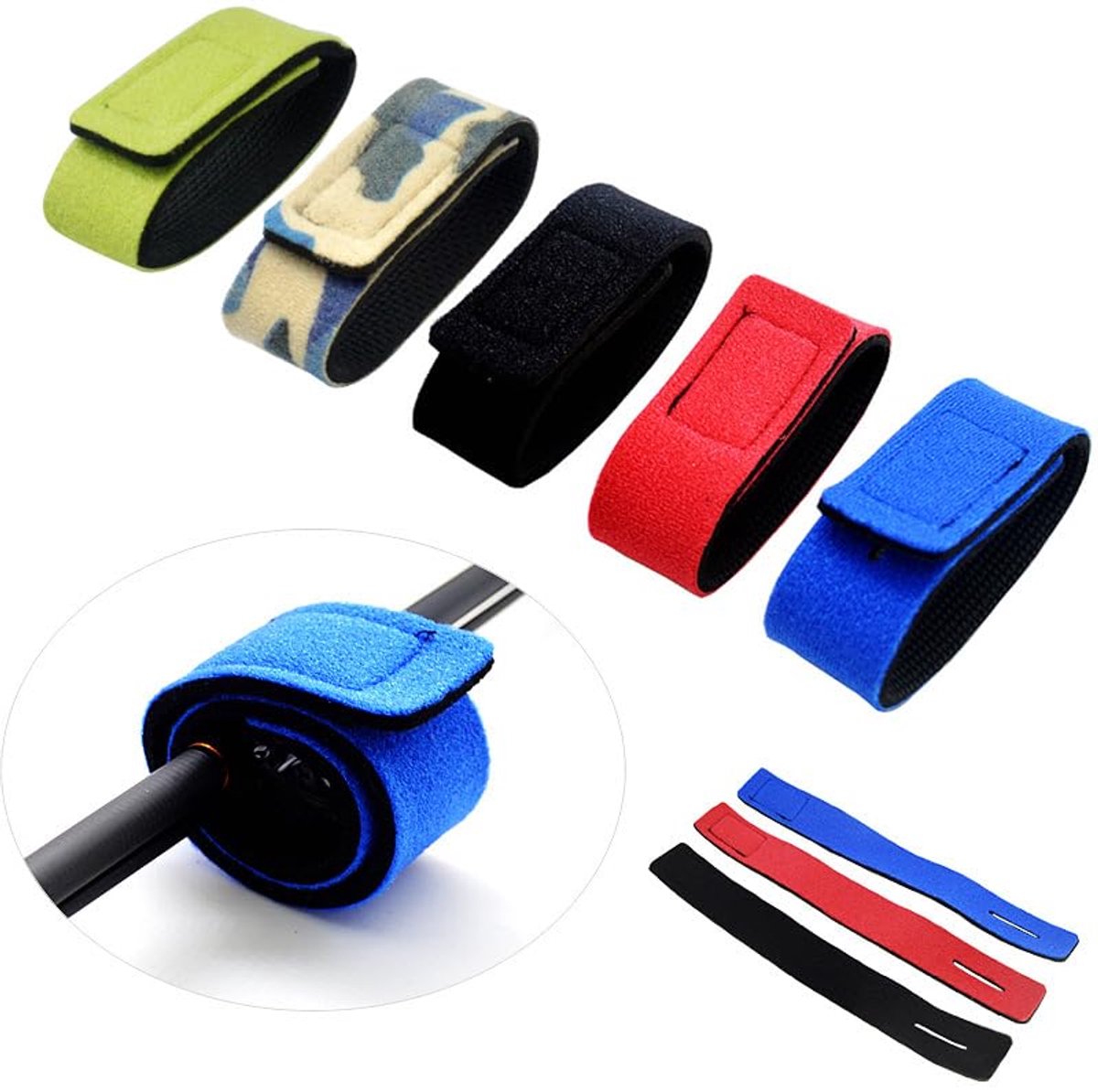 TRANKIELO® - Set van 12 Elastische Hengelriemen – Kwaliteitsnylon – Universele Maat 25x3cm – Geschikt voor Spinhengel, Giethengel en Vliegenhengel – Kleur Willekeurig