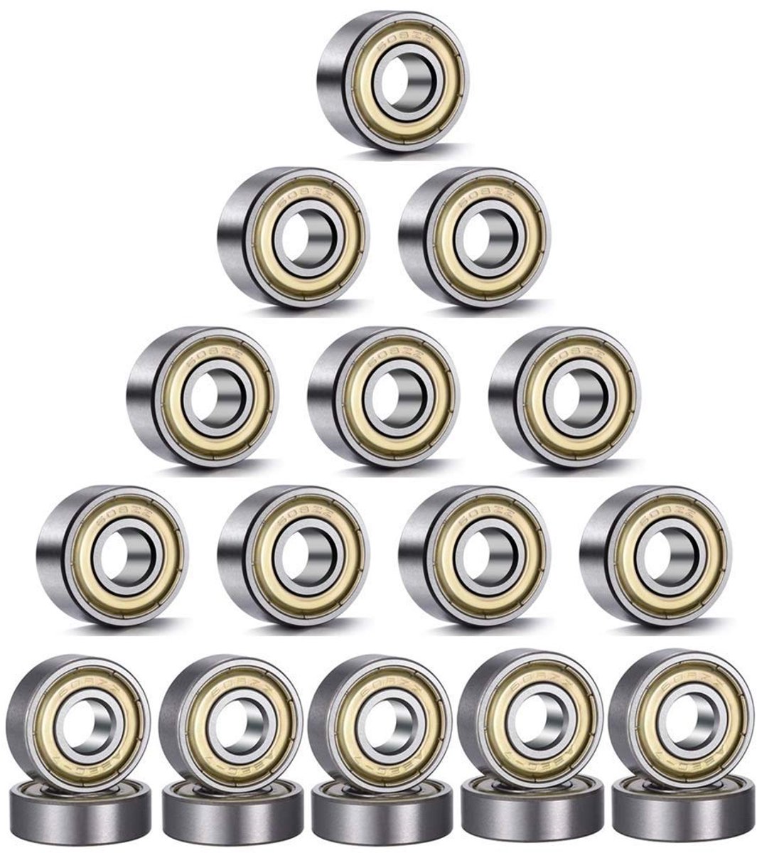 TRANKIELO® – Kogellagers 8mm | Set van 20 | Miniatuur Groefkogellagers | Skateboard Metaal Dubbel Afgeschermd – 8mm x 22mm x 7mm