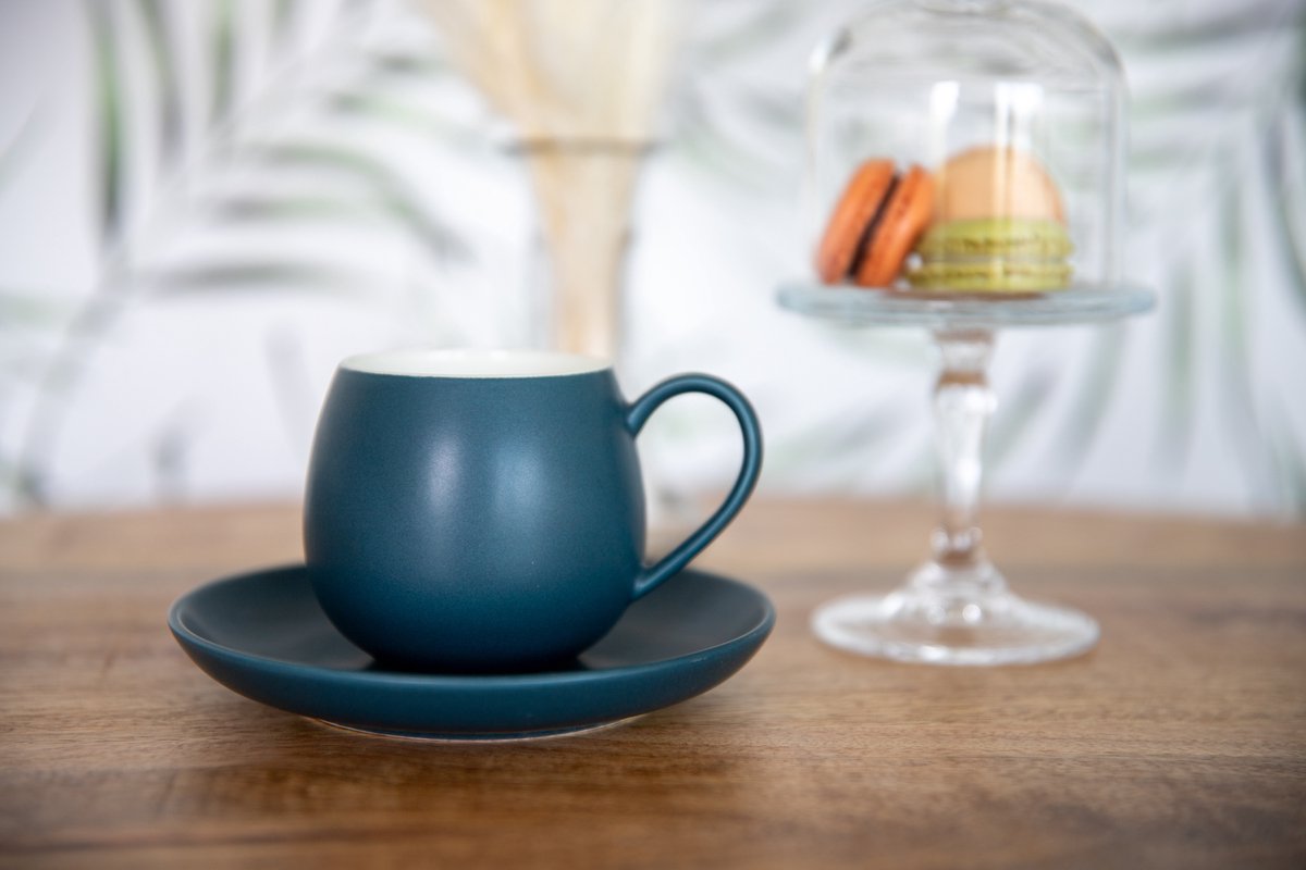 Schäfer koffieset 220ml – espresso mok - 6 Kopjes met 6 schoteltjes – blauw