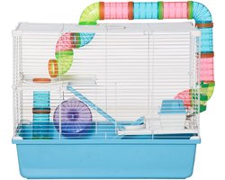 PawHut Hamsterkooi Staal 59x36x47cm Blauw