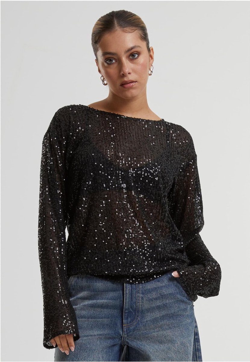 Urban Classics Sequins Longsleeve top M Zwart