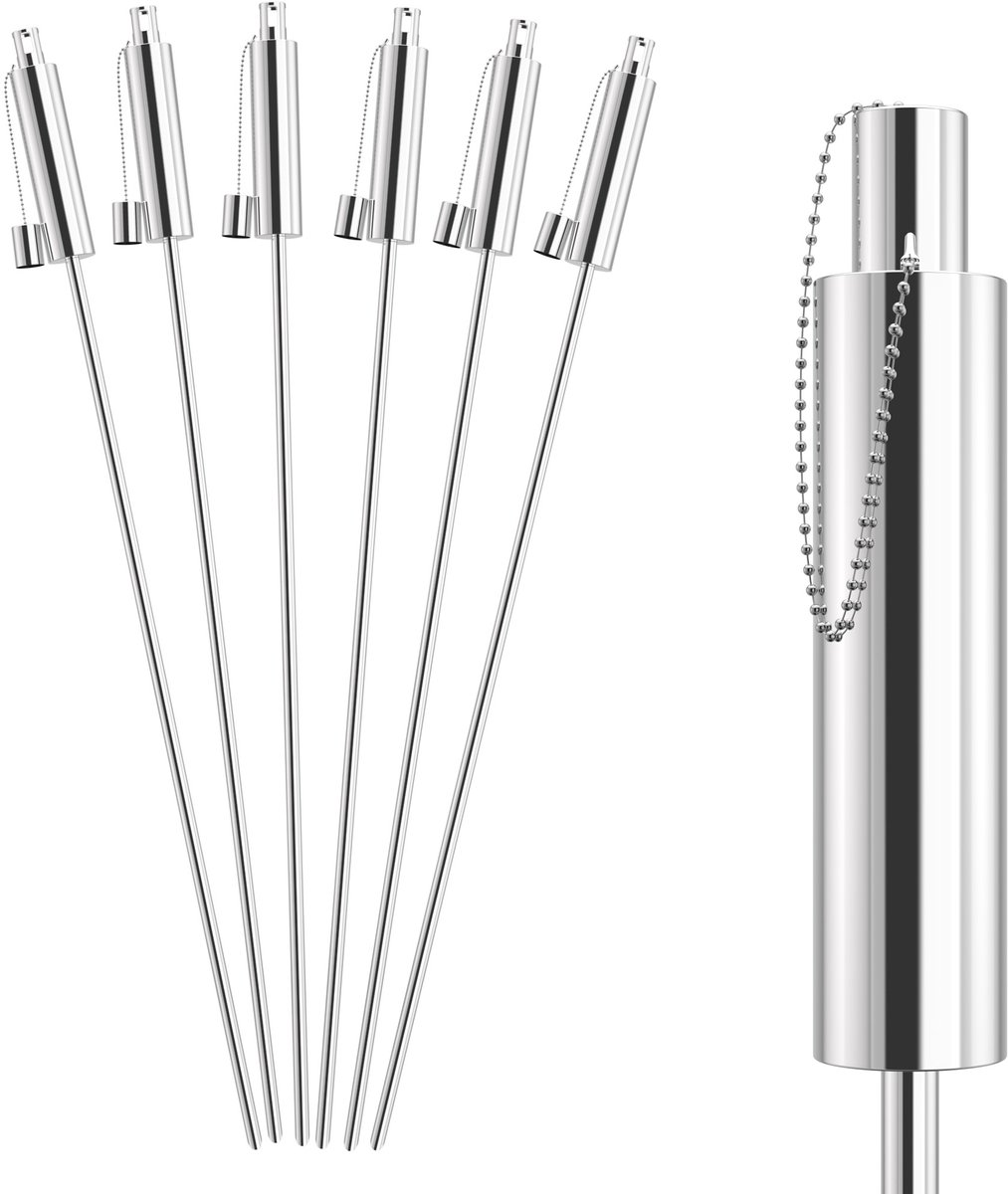 Aufun 12x RVS TuinBuitenkaarsen Voor Buiten, Olie 330 Ml, Olielamp, Kindveilige Sluiting, Met Lonten, 115 Cm Hoog, Roestvrij Voor Balkon En Terras Buiten