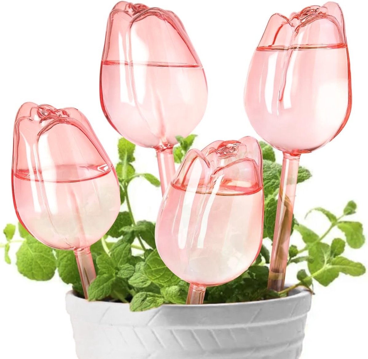 Druppelsysteem - 4 Stuks - Planten Waterdruppelaar - Automatische Bewatering - Waterdruppelaar Voor Planten - Planten Watergevers - Zelf Watergevende Tulpen - Kamerplanten & Tuin - Tulpen Waterdruppelaar - Roze