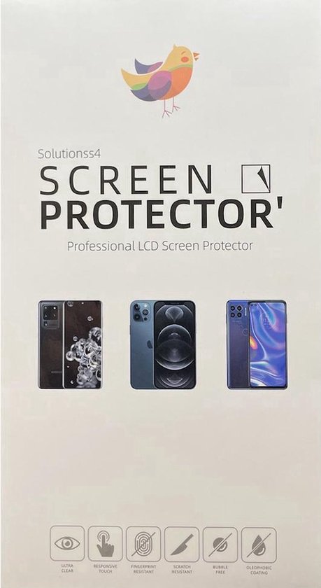 Emballage des protecteurs d'écran Solutionss4 avec des icônes de protection.