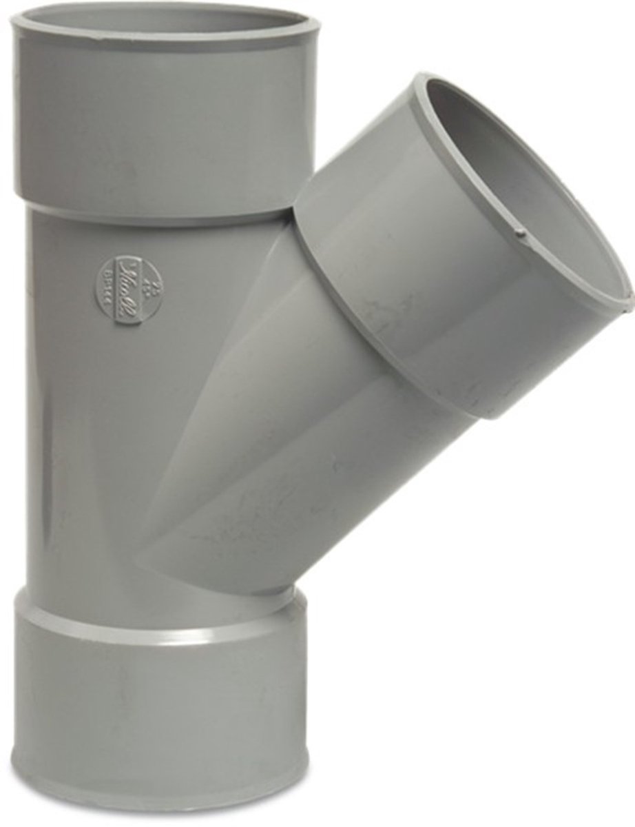 PVC T-stuk 45° – 110 mm lijmmof x lijmmof x lijmmof grijs KOMO