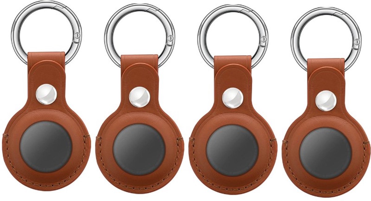 Geschik voor AirTag-etui met sleutelhanger PU-leer, 4-pack
