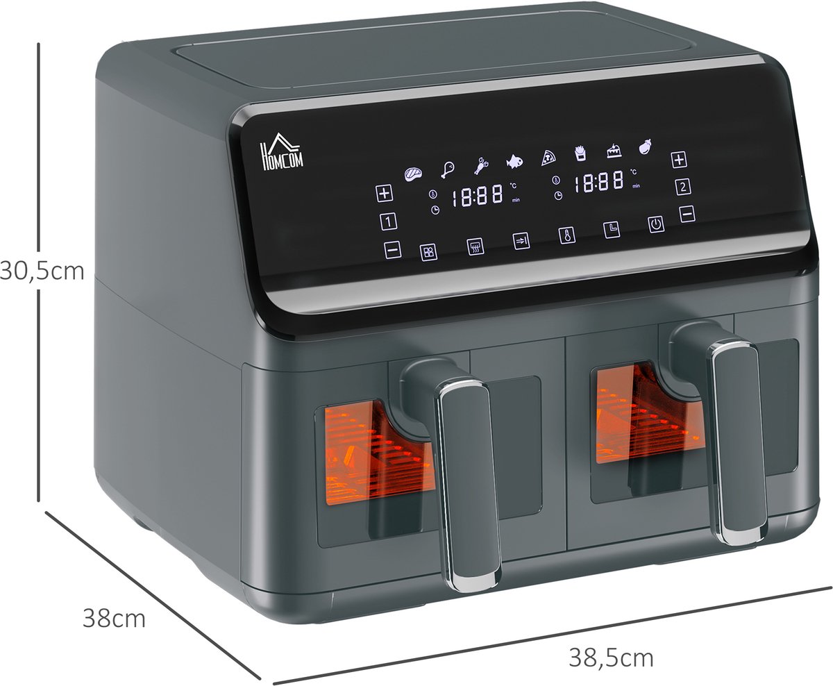 Afbeelding 2 van HOMCOM-Airfryer-Staal-38,5x38x30,5cm-Grijs