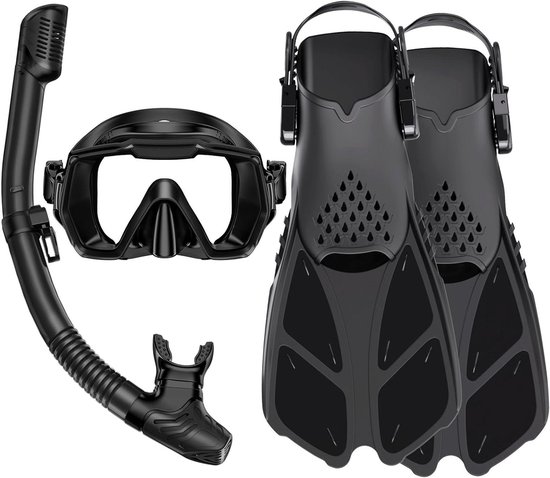 Ensemble de plongée avec tuba pour adulte - Comprend des palmes et du matériel de voyage
