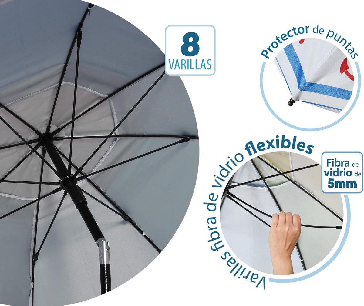 Strandparasol Ø 200 cm aluminium model anker en stuurwiel SPF 50+ - Blauw - 200 cm