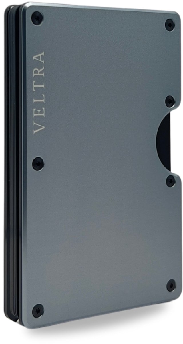 Veltra Wallet | Aluminium Pasjeshouder met RFID-bescherming – Moneyclip – 15 Pasjes – Verend Mechanisme – Mannen & Vrouwen - Zilvergrijs