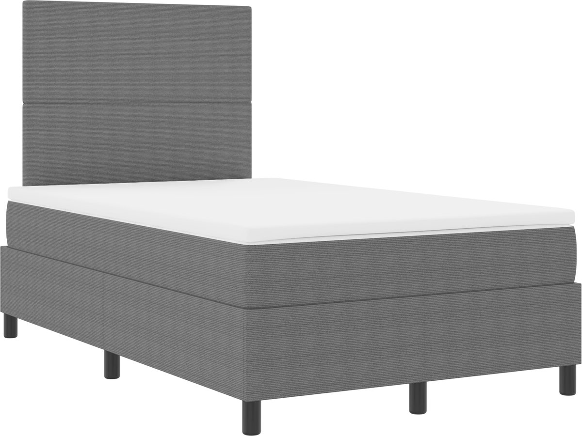 vidaXL - LED - Box - Spring - Bed - Lichtgrijs - en - wit - 120 - x - 190 - cm - Corduroy 