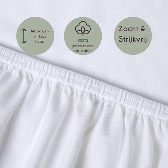 Drap-housse Kayori Tara Topper en Hoeslaken - 140-160 x 200-220 cm - Katoen bio - Sans repassage - Wit