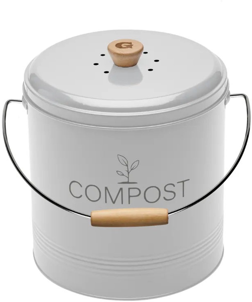Guillouard Compostemmer – 4,5 Liter – Wit – Met Koolstoffilter en Binnen emmer