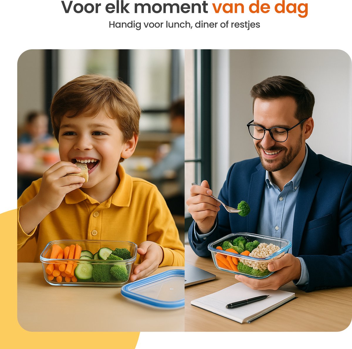Goliving Glazen Meal Prep Bakjes - Set van 5 Vershoudbakjes - 1L - Diepvriesbakjes - Bewaarbakjes met Deksel - Diepvries, Oven en Magnetron - Glas — afbeelding 7