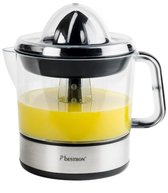 Bestron elektrische Citruspers, Sinaasappelpers incl. 2 perskogels en aromadeksel, motor met twee draairichtingen (links/rechts), sap reservoir: 0.7 liter, 40 Watt, kleur: zilver