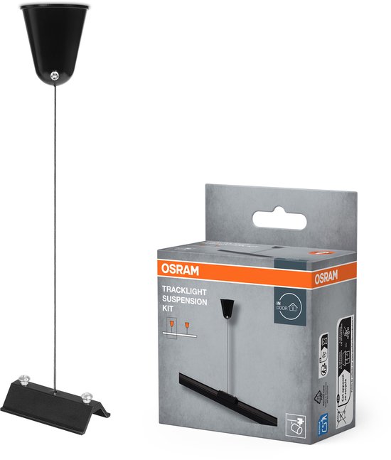 Foto: Osram tracklight optionele hangende accessoires zwart voor eenvoudige ophanging van stroomrails modern loftachtig ontwerp voor het implementeren van verschillende opstellingen