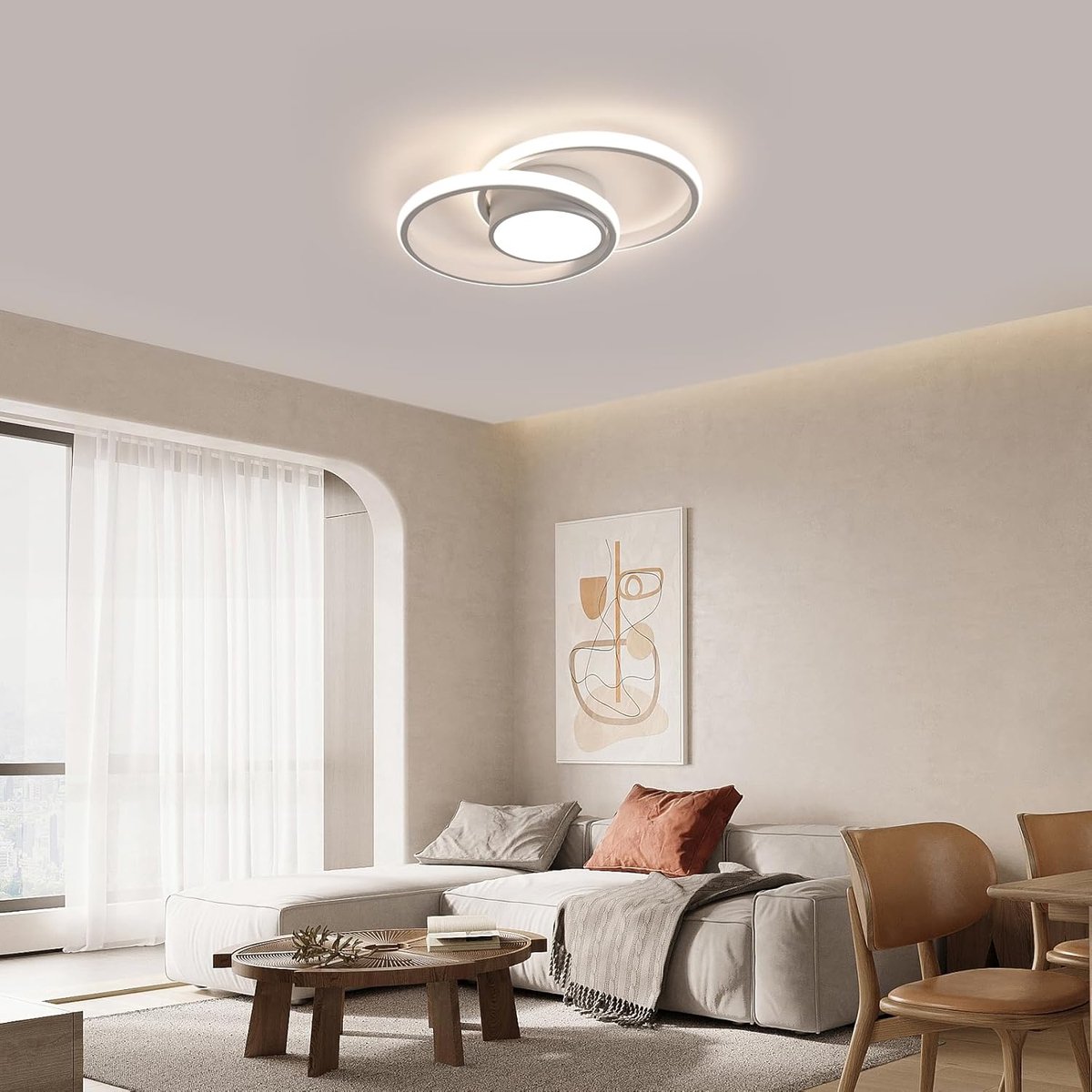 Haobosic - plafondlamp, ronde plafondlamp 42W, moderne plafondlamp voor hal, slaapkamer, badkamer, keuken, woonkamer, natuurlijk licht 4500K, lengte 40 cm, wit