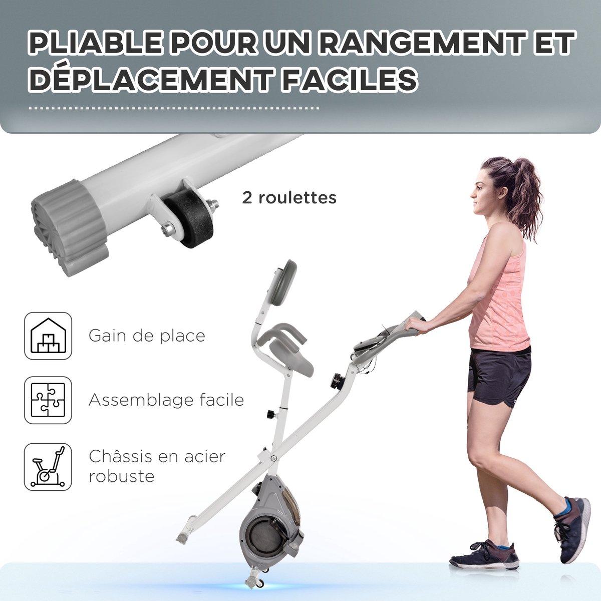 HOMCOM-Magnetische hometrainer-staal-113x57x120cm-grijs - afbeelding 2