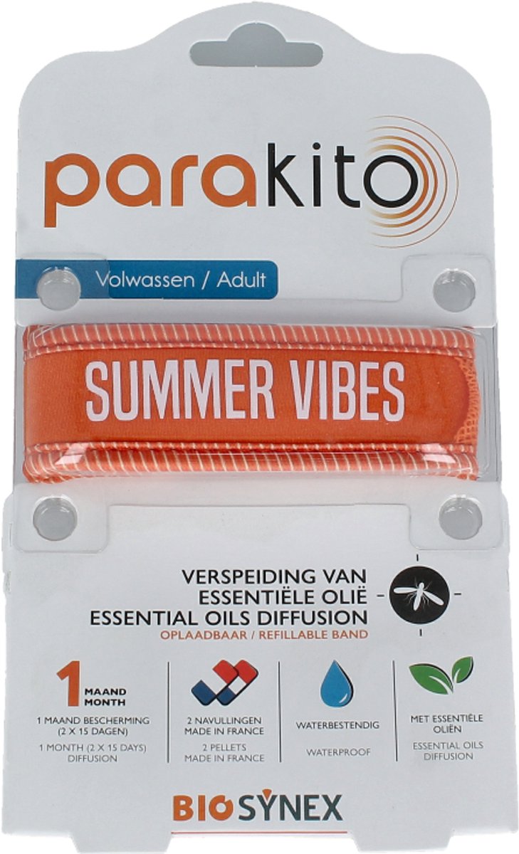 Para'kito - Anti-Muggen Armband Volwassenen - Summer Vibes - Navulbaar en Waterbestendig - Natuurlijke Bescherming met Essentiële Oliën - Inclusief 2 Navullingen