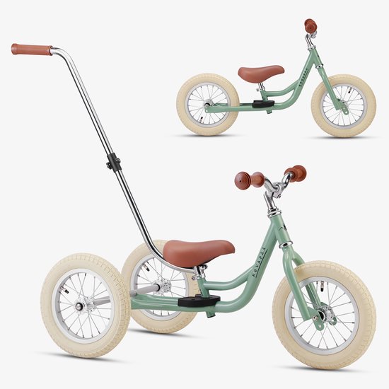 Køvapää Trike - 2 in 1 Loopfiets - 1.5 t/m 4 jaar - Met Naamsticker - 12 inch – Loopfiets - Groen