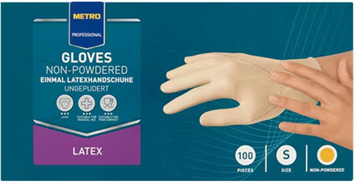 Wegwerp handschoenen, latex, poedervrij, maat S, wit, 100 stuks