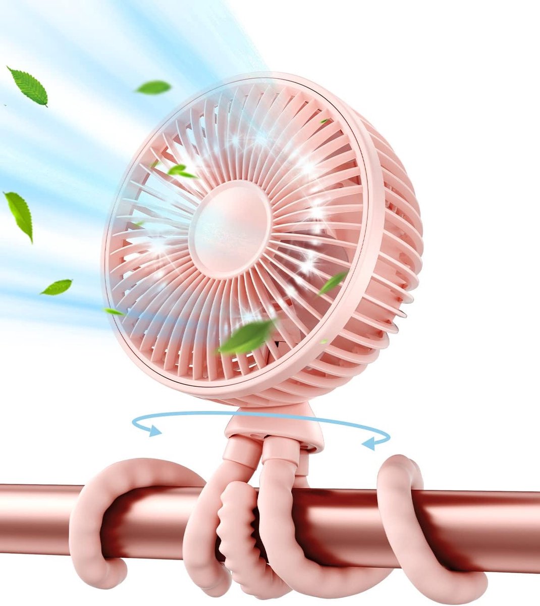Handventilator - 360° draaibare - 5000mAh - Kinderwagen Mini Fan - Draagbare Ventilator Oplaadbaar - Hand Tafelventilator Draadloos - 3 Standen - mini ventilator - Handventilator met Octopus - Ultralange batterijduur - roze