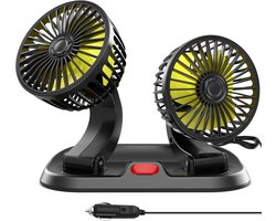 Auto ventilator - dubbele kop auto ventilato- autoventilator - sterke wind met twee snelheden - 12V sigarettenaanstekeraansluiting - 360° draaibaar - autokoelventilator - autoaccessoires - geschikt voor SUV, camper, vrachtwagen, sedan - geel