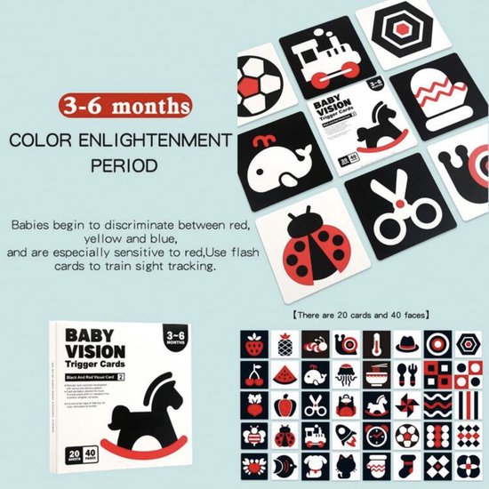 Visuele Stimulatiekaarten Baby 3-6 Maanden - Zwart-Wit Contrast voor Optimale Breinontwikkeling - Waterafstotend, Veilig & Duurzaam - 20 Dubbelzijdige Kaarten (14x14 cm) van Merkloos — afbeelding 5