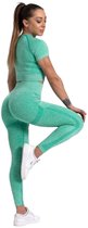 Mives® Sportlegging en Top - Yoga - Fitness set - Scrunch Butt - Dames Legging - Sportkleding - Fashion - Sport Broeken - Gym Sports - Fitness Wear - High Waist - GROEN - maat M - KORTE MOUWEN