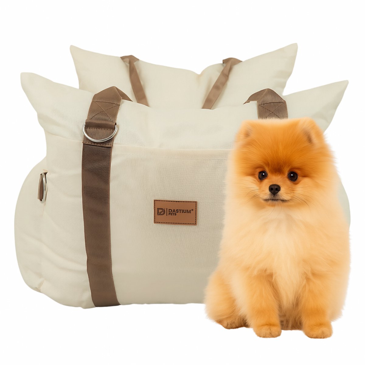 Dastium Pets - Hondenmand Auto – Autostoel Hond - Waterdichte en Stevige Automand – Comfortabele Hondentas - Draagtas Hond - Autozitje Hond - Reismand Hond - Beige