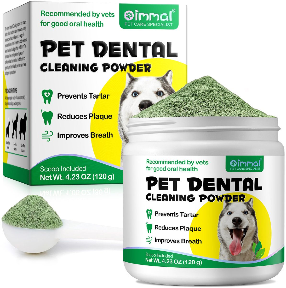 PET DENTAL - gebitsverzorging voor de hond - tegen tandplak, tandsteen, gele tanden, slechte adem en tandvleesontsteking - poeder gewoon over het eten strooien! - 120 gram