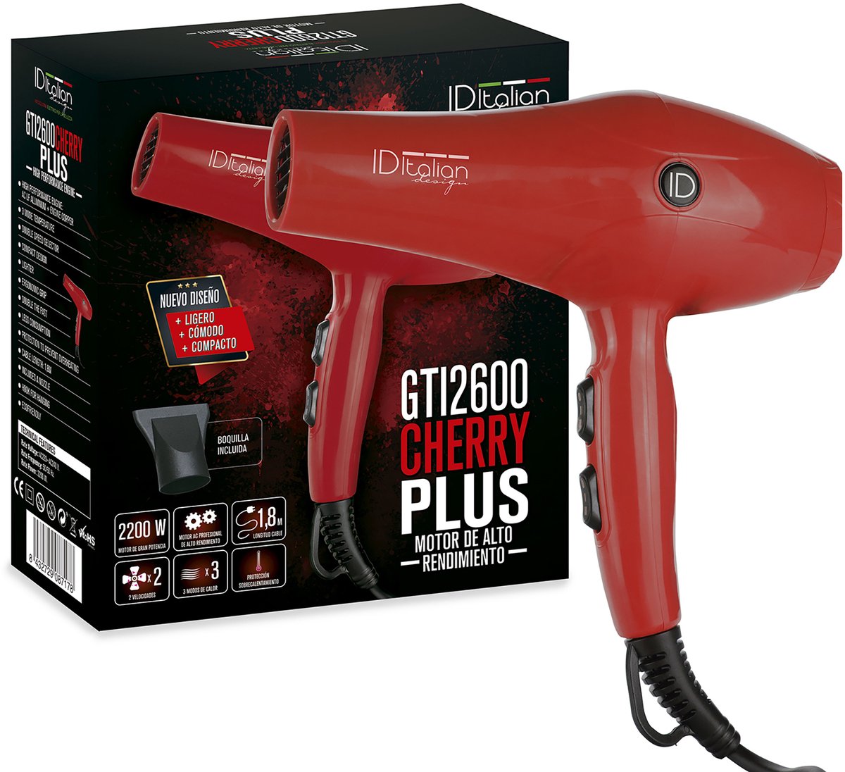 Italian Design GTI 2600 Cherry Plus haardroger 2200 W Rood