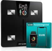 FITAGE LCD Weegschaal Personenweegschaal Digitaal - Slimme Weegschaal met 17x Lichaamsanalyse - Weegschalen - FITAGE App
