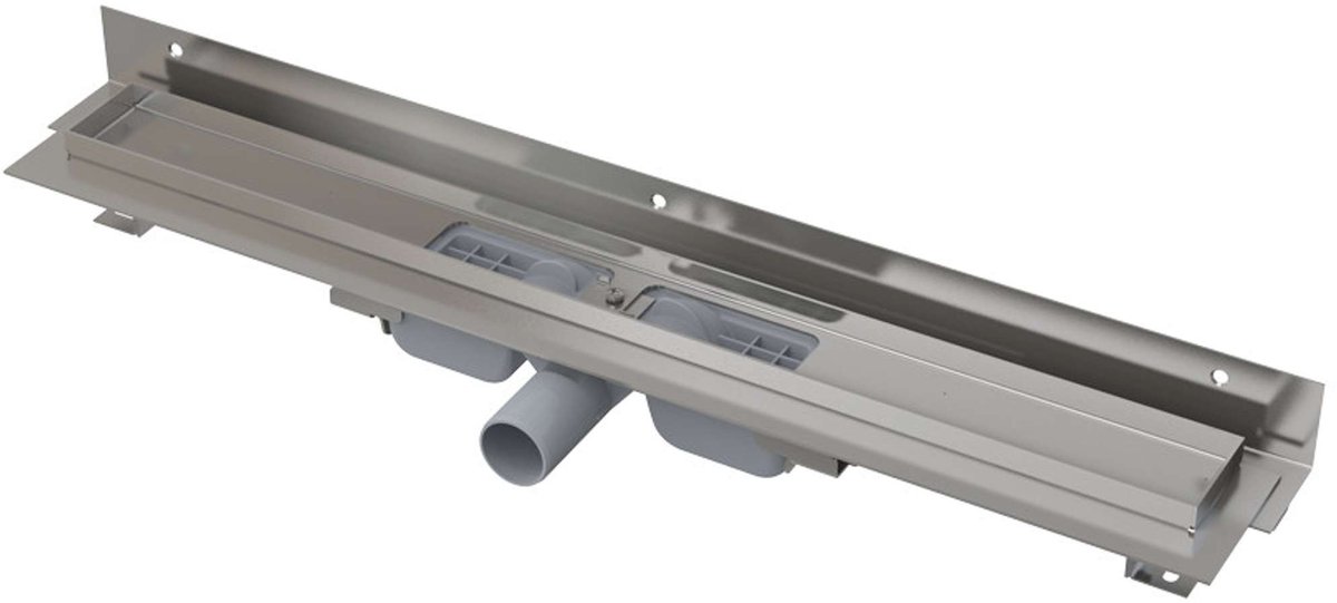 Douchegoot Wall Low 850 mm, met rand voor vol rooster en vaste kraag aan de wand, roestvrij staal