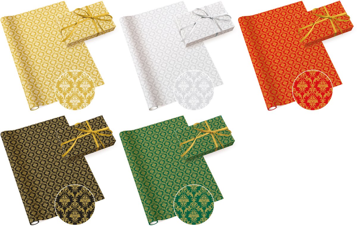 PAW decor Cadeaupapier 70 cm - Damast - Kerst - 5 stuks