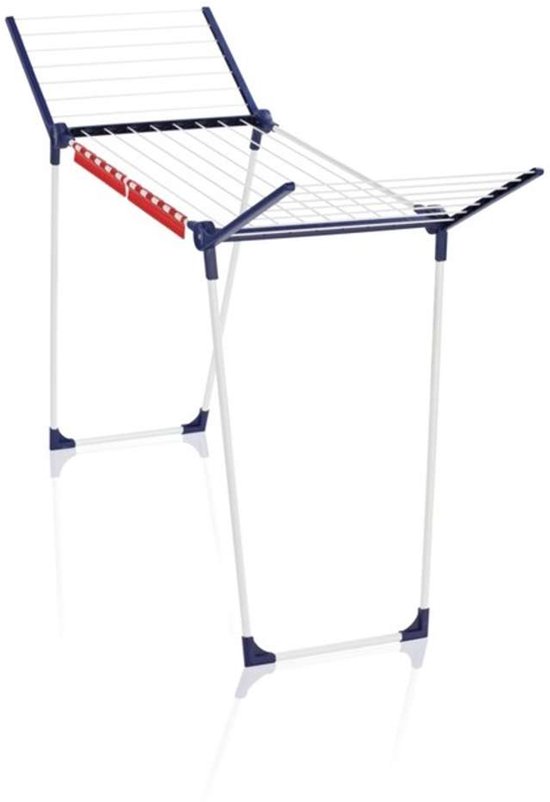 Wit droogrek met blauwe en rode accenten, opengeklapt.