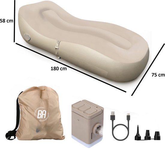 Best Active Automatisch Opblaasbare Bank - Draagbaar Camping Ligbed met Elektrische Pomp - 150KG Draagkracht - 180x75x58 cm - Comfortabel Outdoor Relaxbed - Luchtbed met ingebouwde Pomp - Beige van Merkloos — afbeelding 2